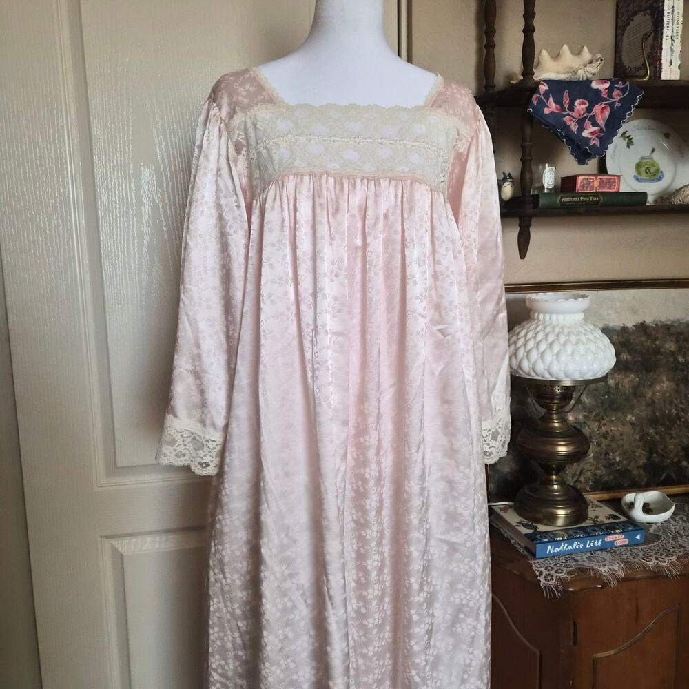 Vintage Christian Dior Pink Satin Lace Nightgown